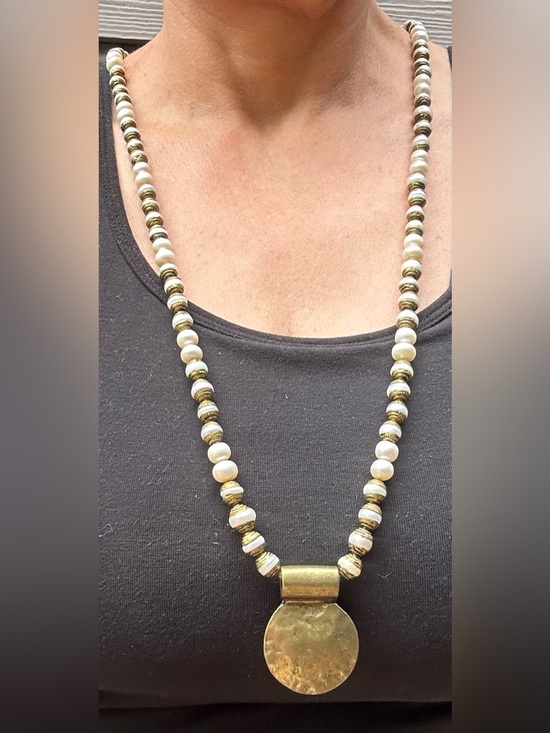 Artisan Jewelry - NWOT Artisan Freshwater Pearl and Brass Pendant Necklace